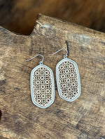 Earring | Geometric Filigree Two Tone Metal Dangle Earrings