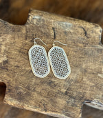 Earring | Geometric Filigree Two Tone Metal Dangle Earrings