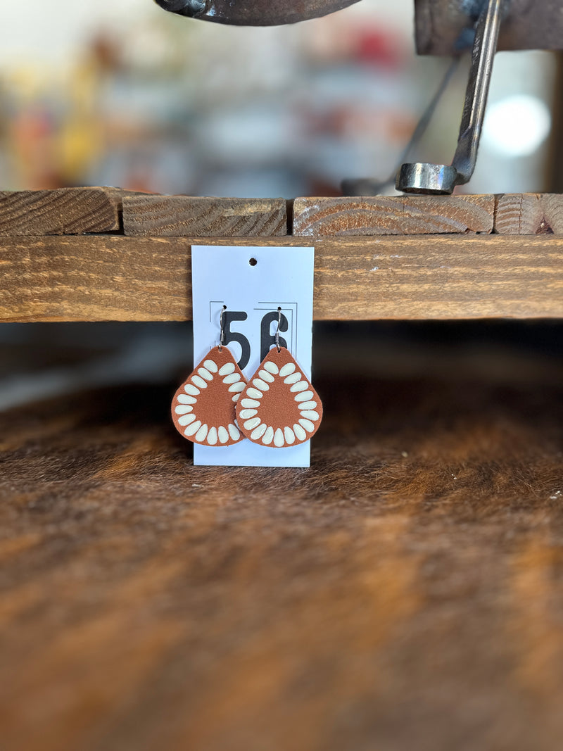 Earring | Leather Teardrop Dangles with Painted White Accents