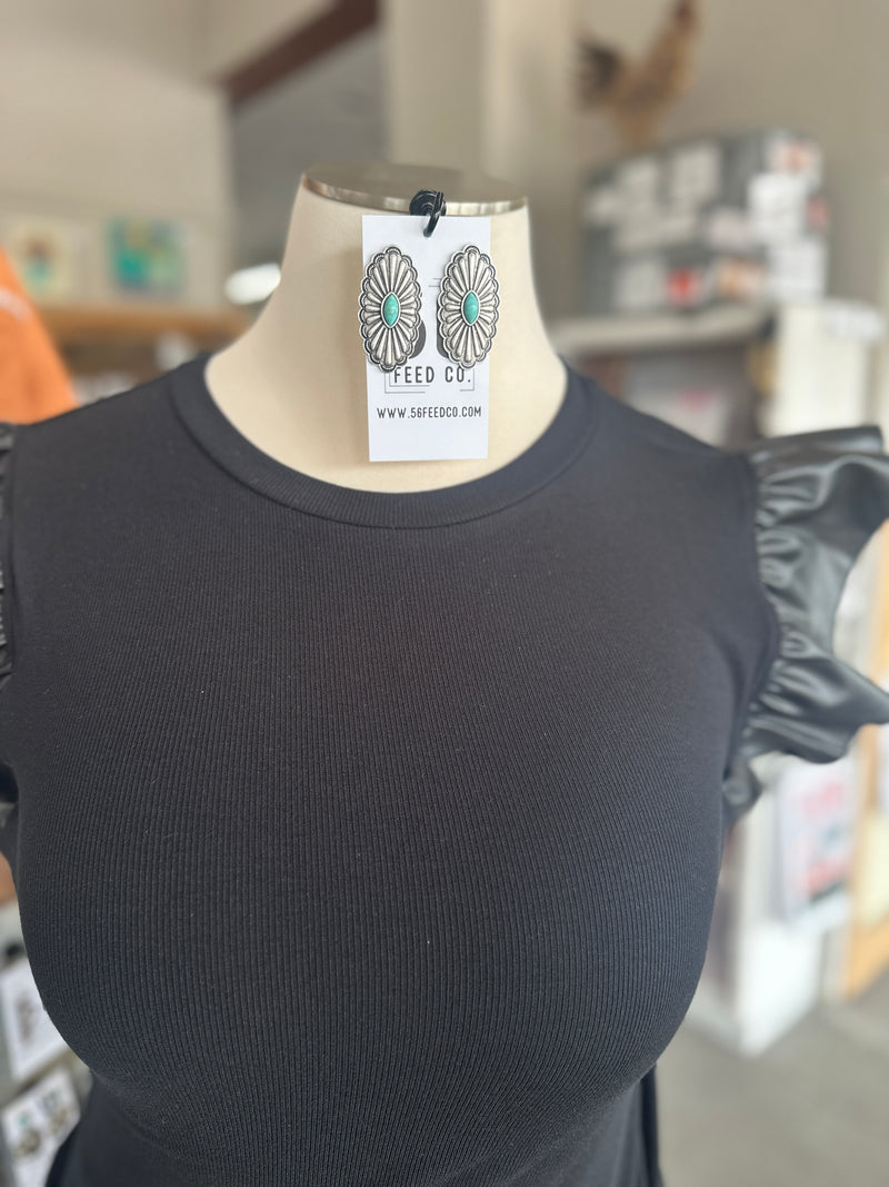 Earring | Silver Oval Concho Studs + Turquoise Stone