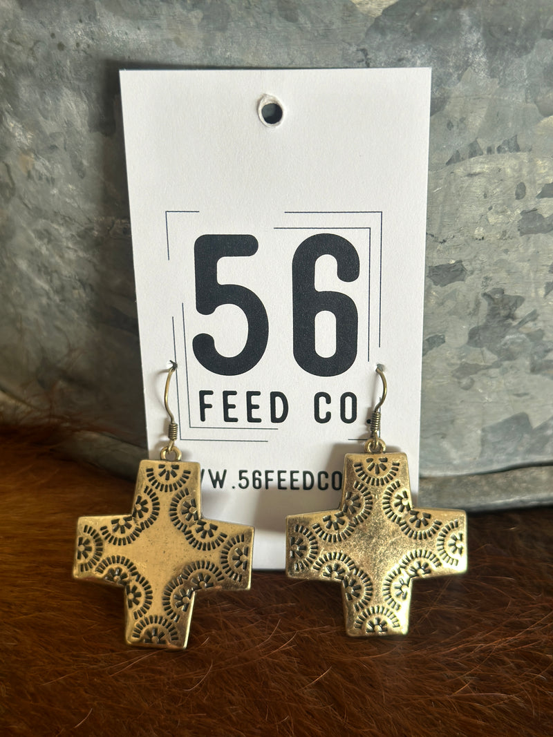 Earring l Western Copper Concho Stamped Cross