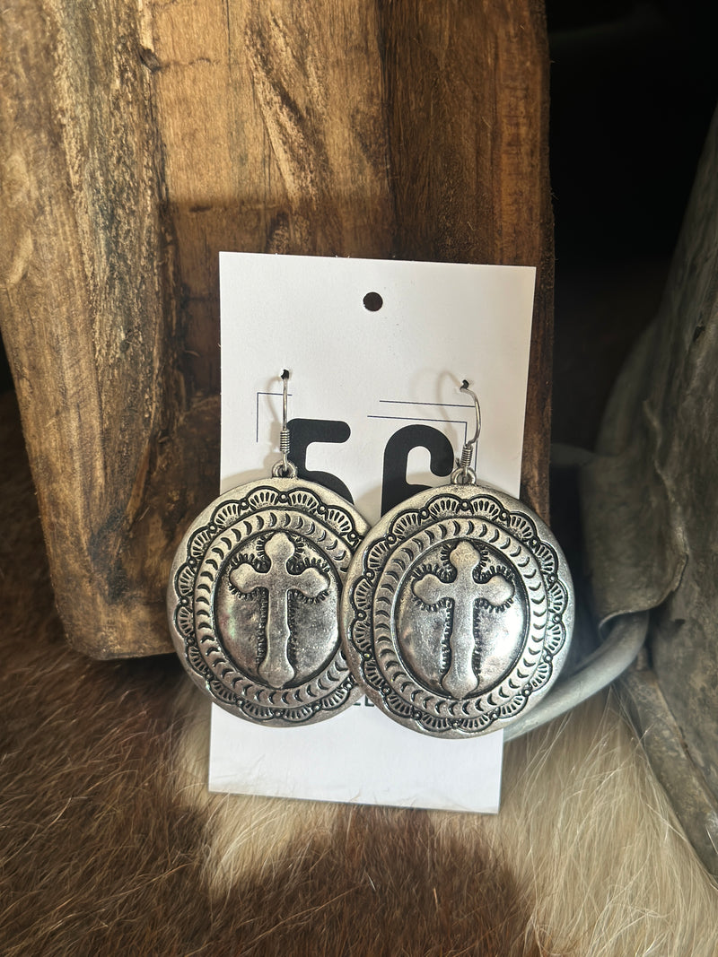 Earring | Western Silver Cross Concho Style Earring