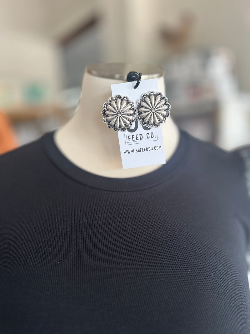 Earring | Western Silver Round Concho Studs
