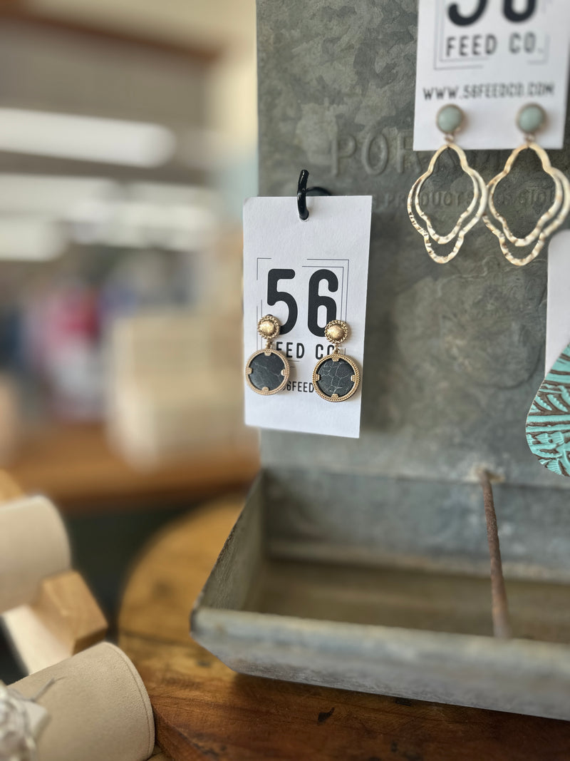 Earrings | Round Gold Stud & Round Dangle