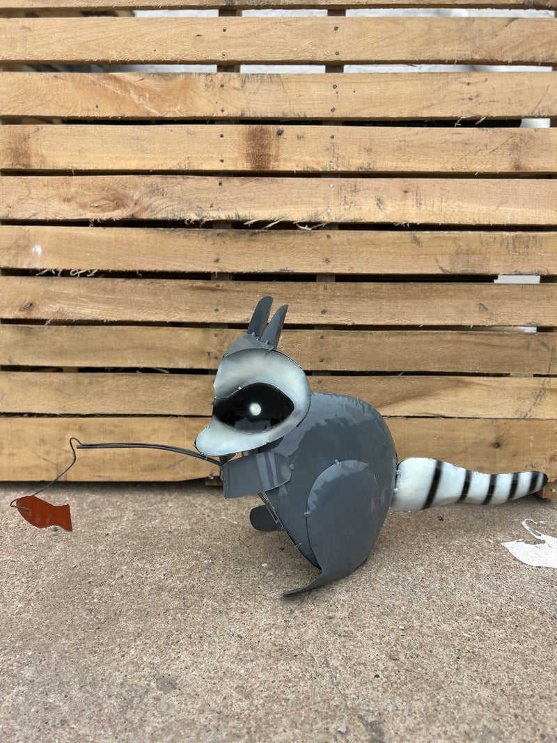 Fishing Raccoon Metal Art