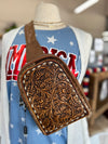 Montana West | Floral Tooled Genuine Cowhide Trimmed Sling Bag