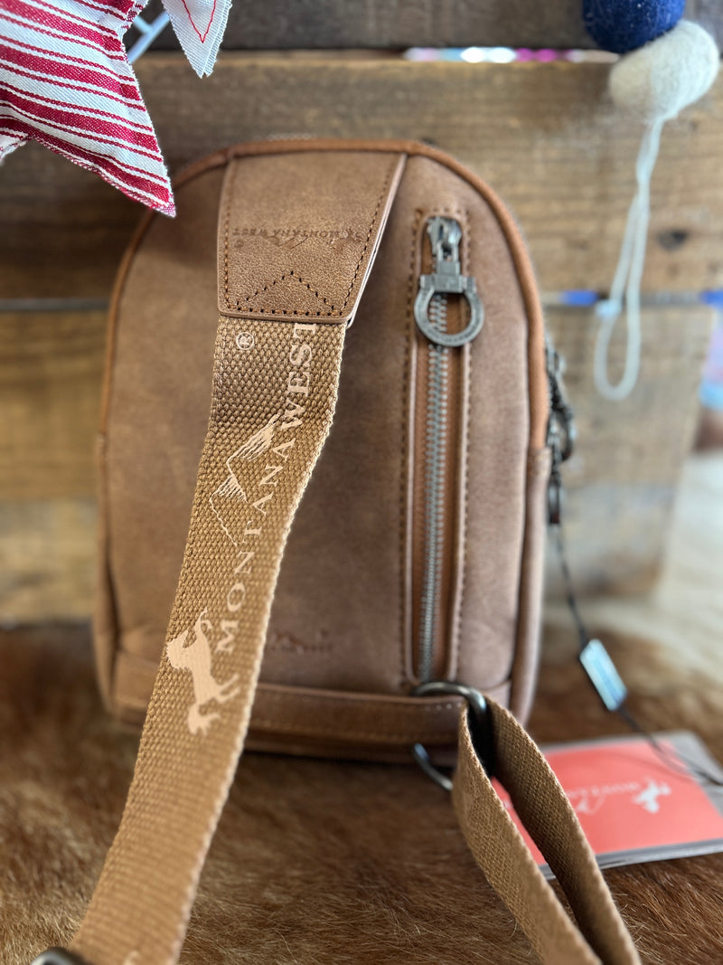 Montana West | Floral Tooled Genuine Cowhide Trimmed Sling Bag