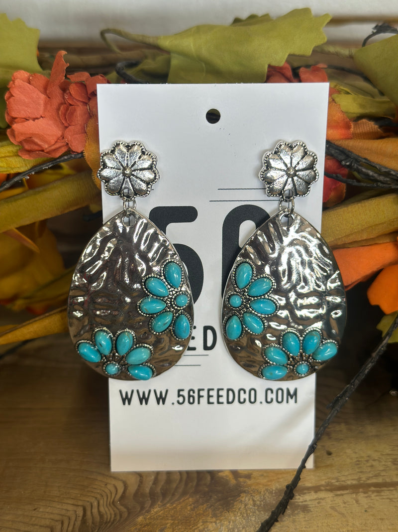 Earring | Flower Design Teardrop Zinc Alloy Turquoise Inlay Earrings