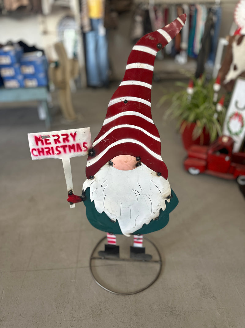 Gnome with 'Merry Christmas' Sign Metal Art