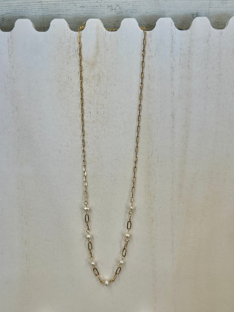 Necklace | Gold Pearl Beaded Half Station Chain Necklace