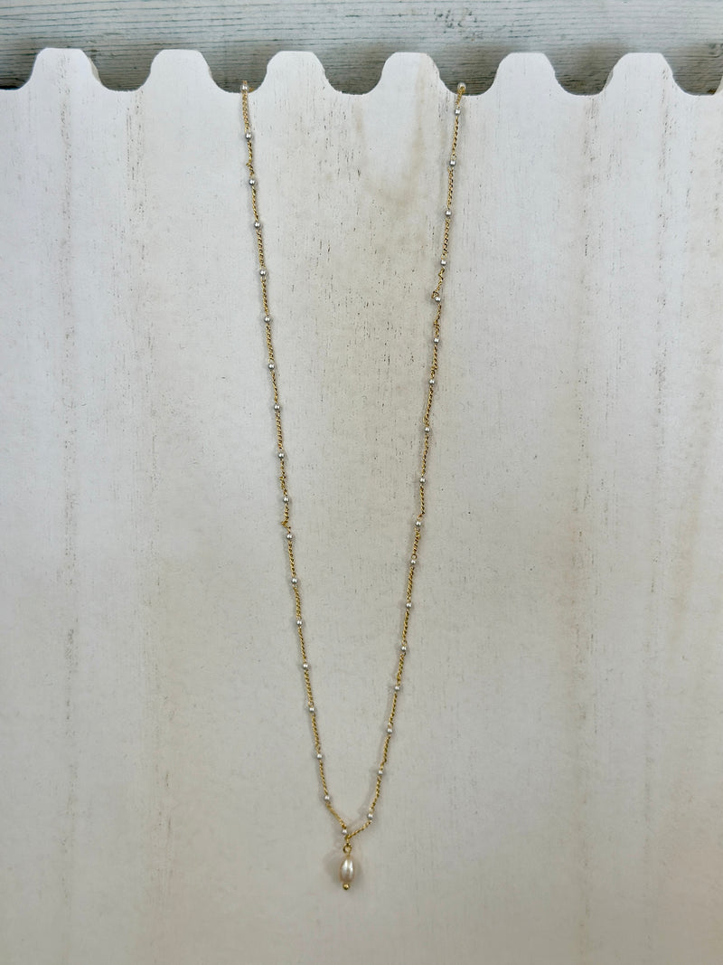 Necklace | Gold Pearl Charm + Beaded Chain Necklace