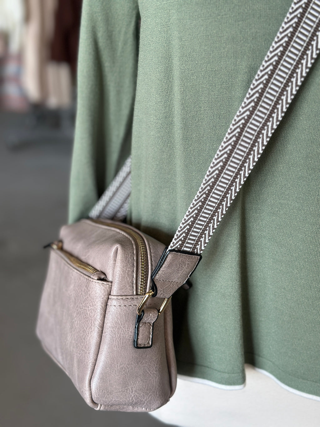 Gray Boxy with Patterened Guitar Strap Crossbody