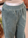 Women's Gray Green Corduroy High-Waisted Wide Leg Pants