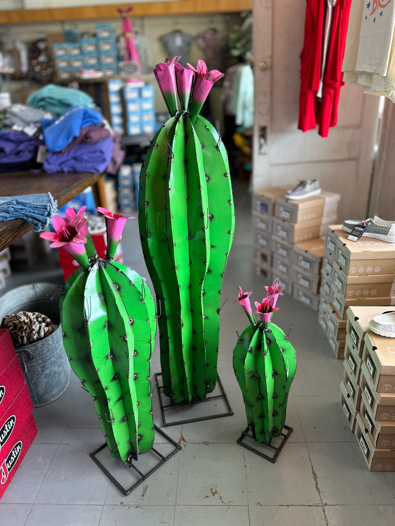 Cactus Green Flowering with Flowers Large Barrell Cactus Metal Art