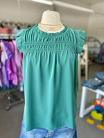 Staccato l Green High Ruffle Sleeve with Keyhole Back Neck Gathered Top