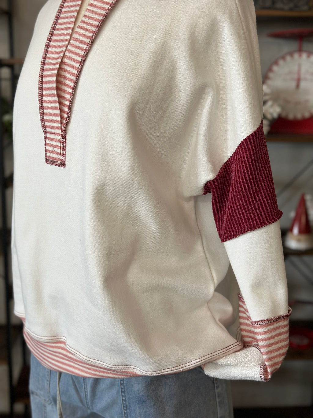 Women's Burgundy Loose Fit Collared Gameday Pullover