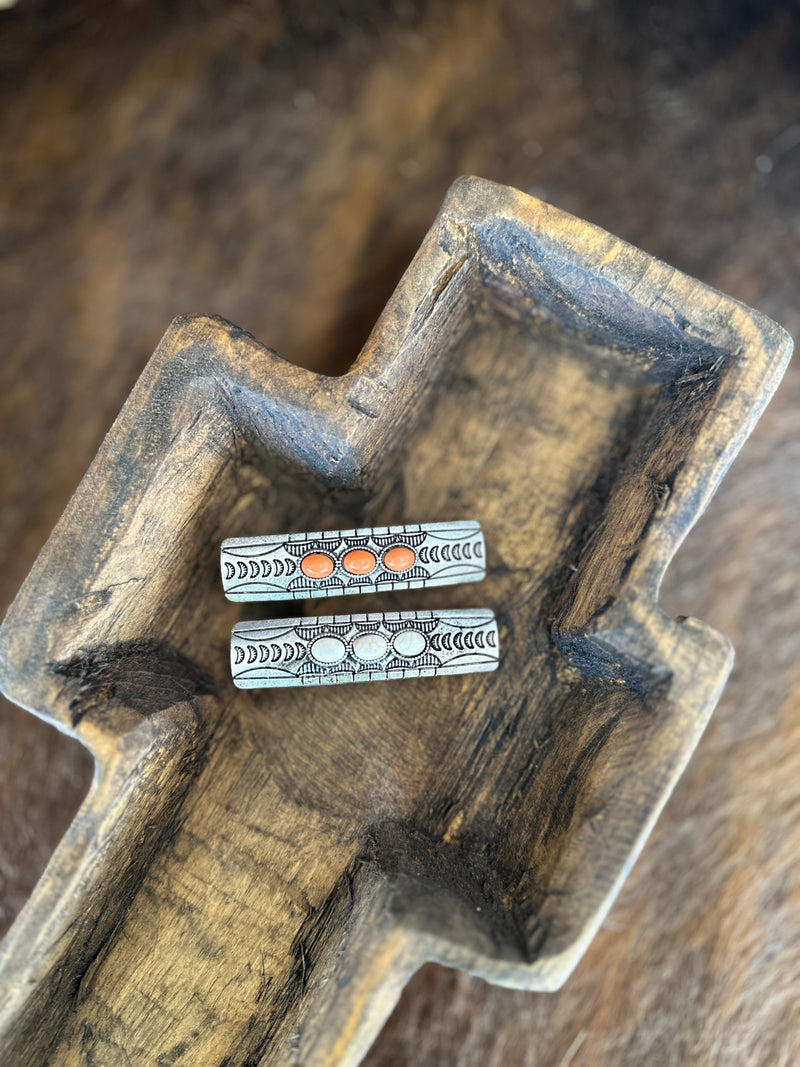 Hair Accessory | Western Stamped Silver + Colored Stone Barrette