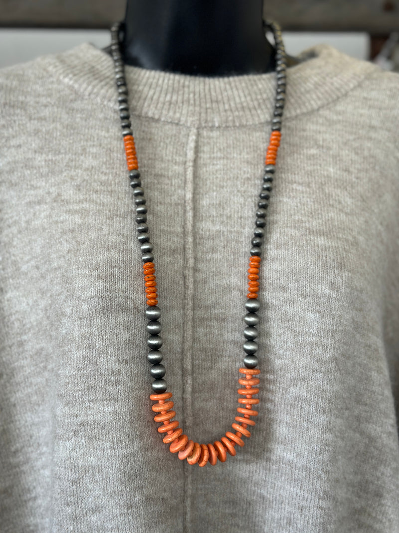 Necklace | Handmade Graduated Orange + Navajo Bead Necklace