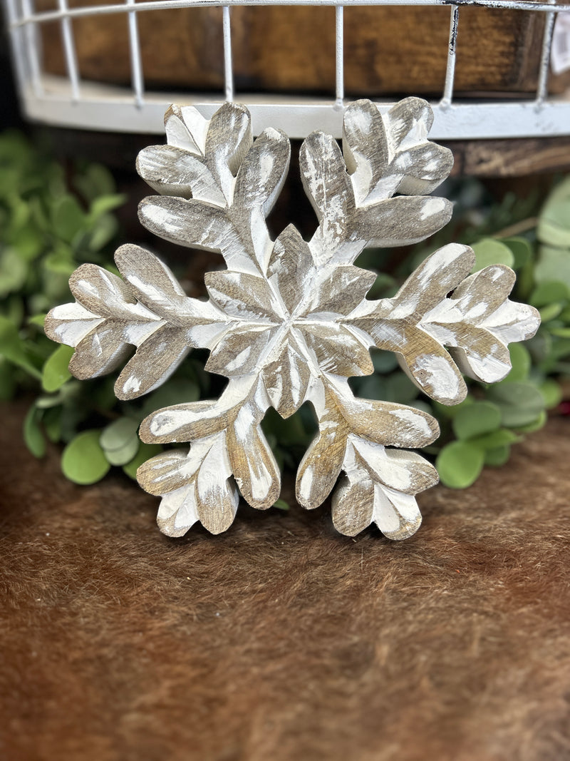 Home Decor | Whitewashed Wooden Snowflake [7 in x 7 in]