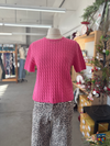 Women's Taffy Pink Cable Knit Short Sleeve Sweater Top