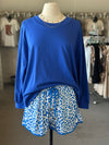 Women's Blue Leopard Elastic Waist Casual Short