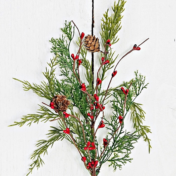 Evergreen Pine with Red Pips Pick - 14 Inches