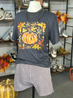 Women's Charcoal Pumpkin Floral Crew Neck Tee