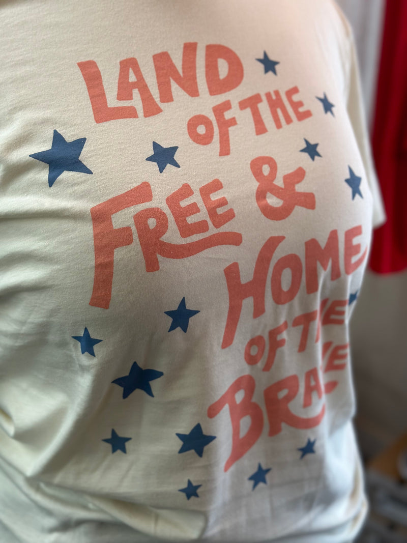 Land of the Free Home of the Brave Ivory Mineral Wash Graphic Tee