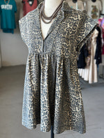 Women's Mineral Washed Leopard Mini Dress with Pockets