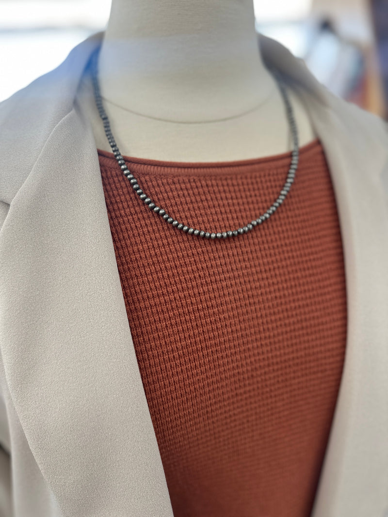 Necklace | 22 Inches Silver Navajo Pearl Bead Necklace [4mm]