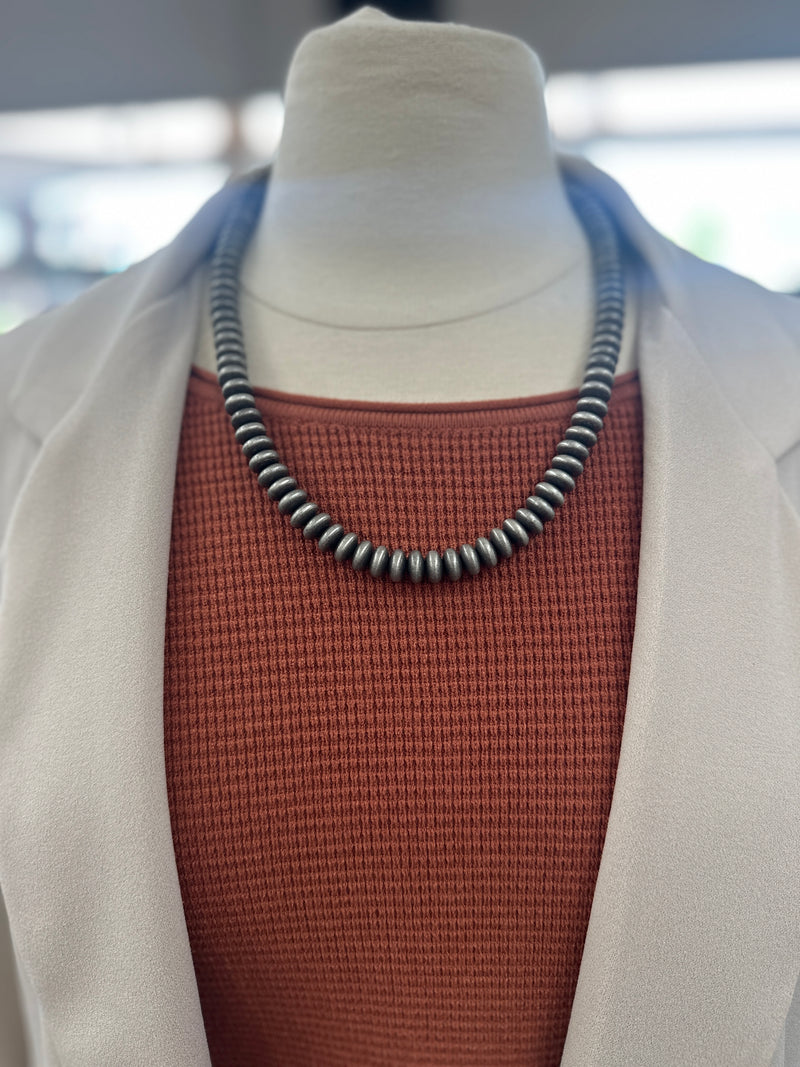 Necklace | 22 Inches Silver Navajo Pearl Roundel Bead Necklace [10mm]