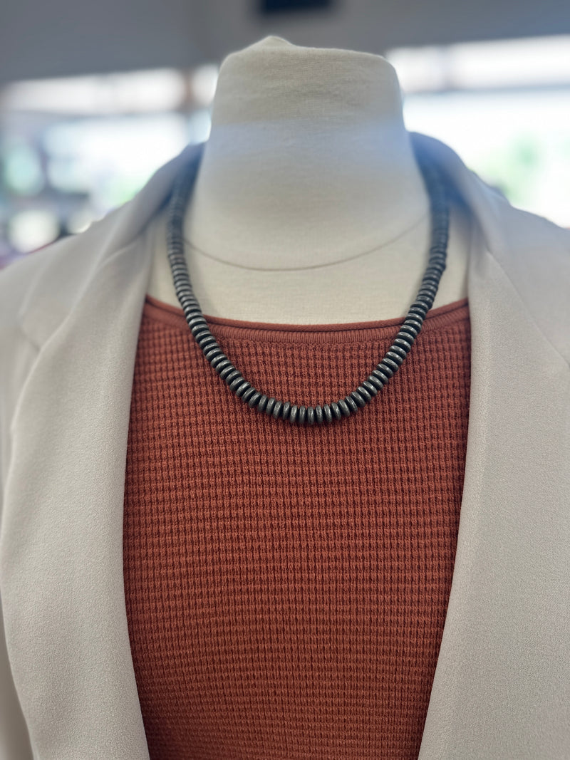 Necklace | 22 Inches Silver Navajo Pearl Roundel Bead Necklace [8mm]
