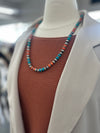 Necklace | 24 inches Silver Navajo Bead with Orange + Turquoise Stone Beads