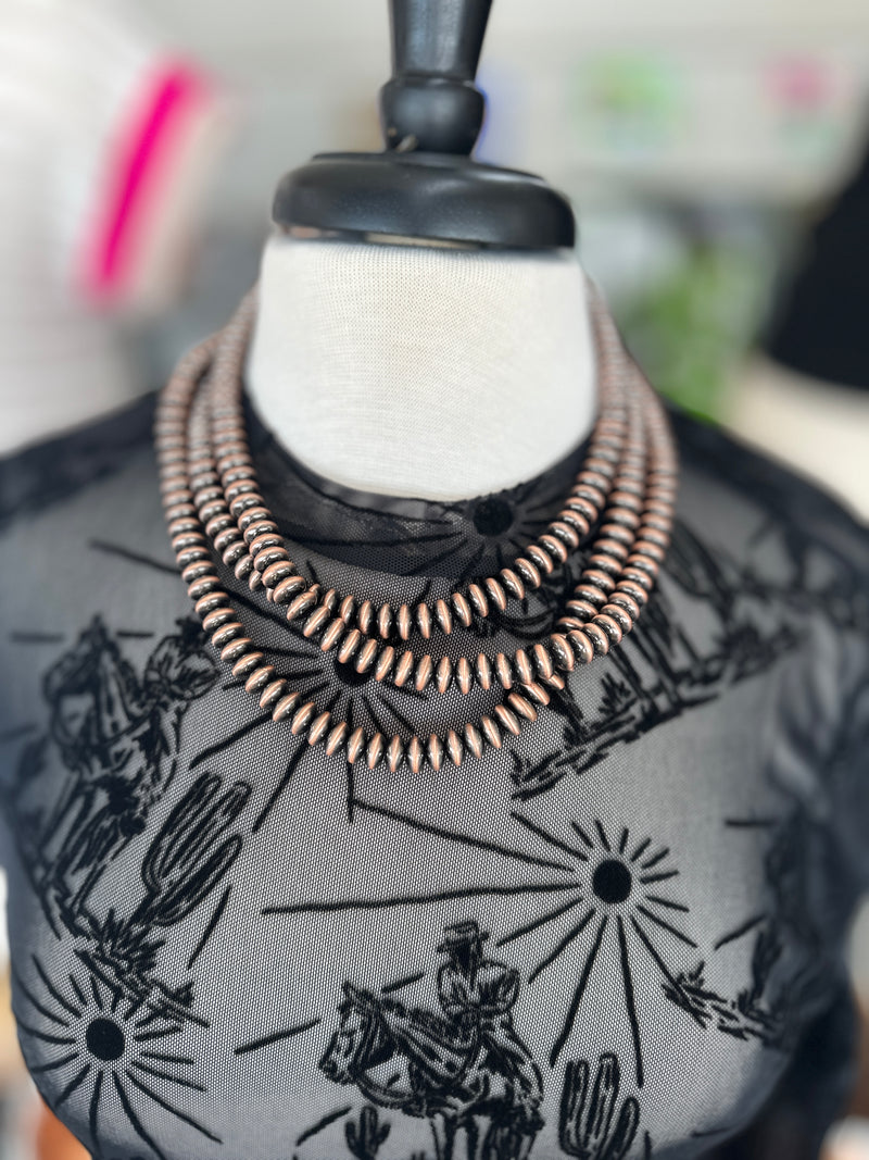 Necklace | 3 Layers Copper Roundel Navajo Pearl Necklace