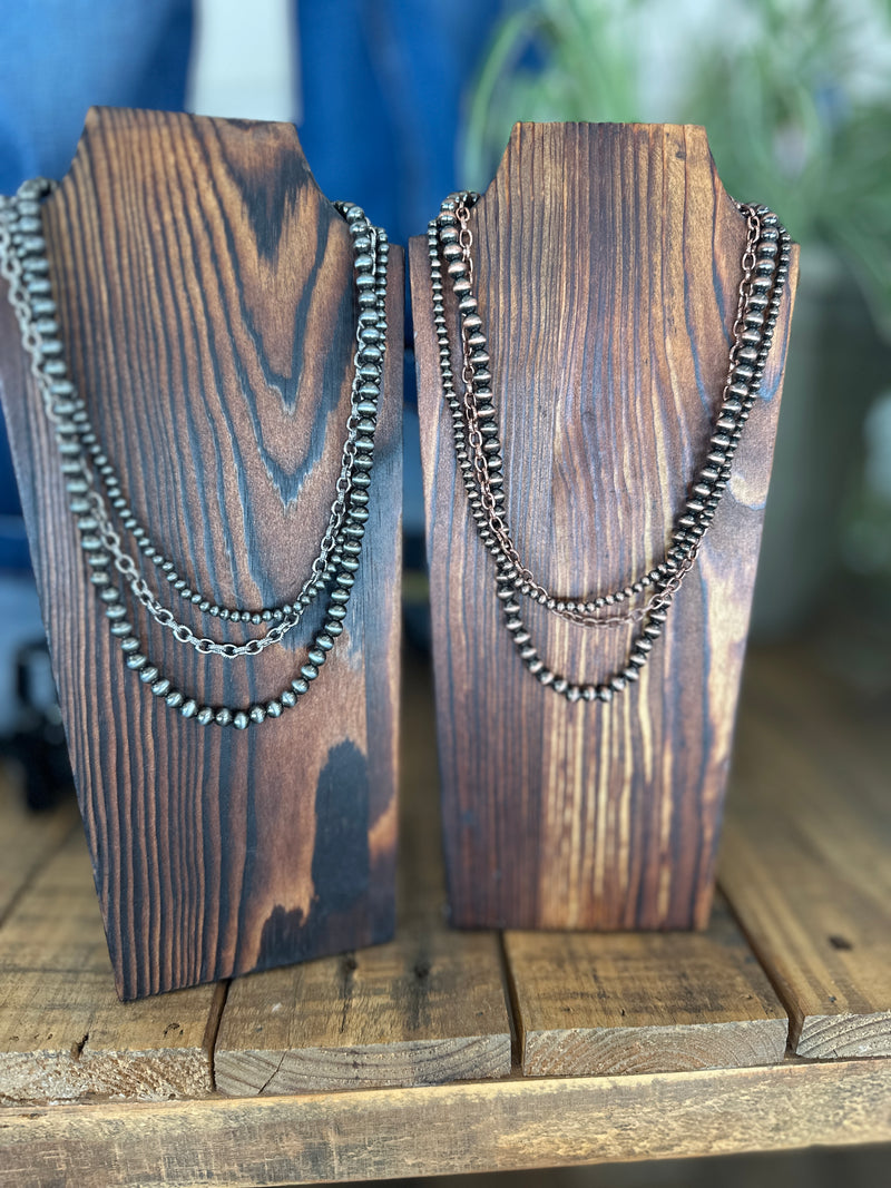 Necklace | 3 Layers Metal Chain + Navajo Pearl Necklace [16 in]