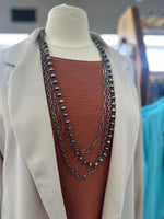Necklace | 3 Layers Silver Metal Chain + Navajo Pearl Necklace