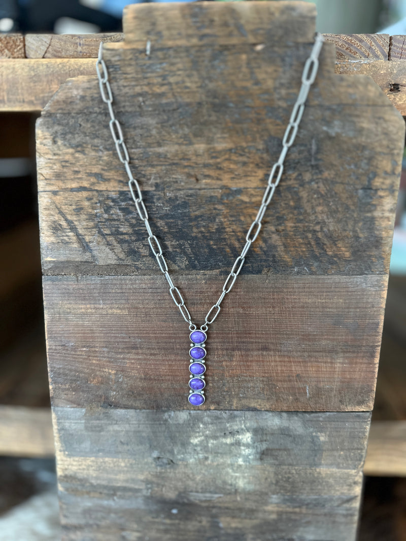 Necklace | Silver Chain Necklace with 5 Purple Stone Bar
