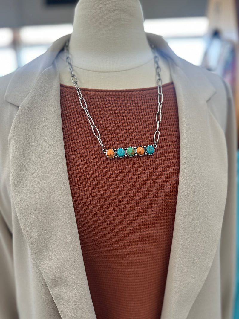 Necklace | Silver Metal Chain + Stone Bar Necklace