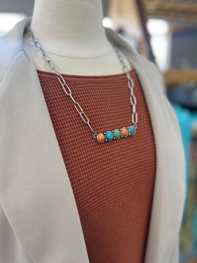 Necklace | Silver Metal Chain + Stone Bar Necklace
