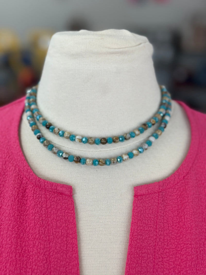 Necklace | Turquoise + Marble Faceted Double Layer Necklace and Small Dangle Earring Set