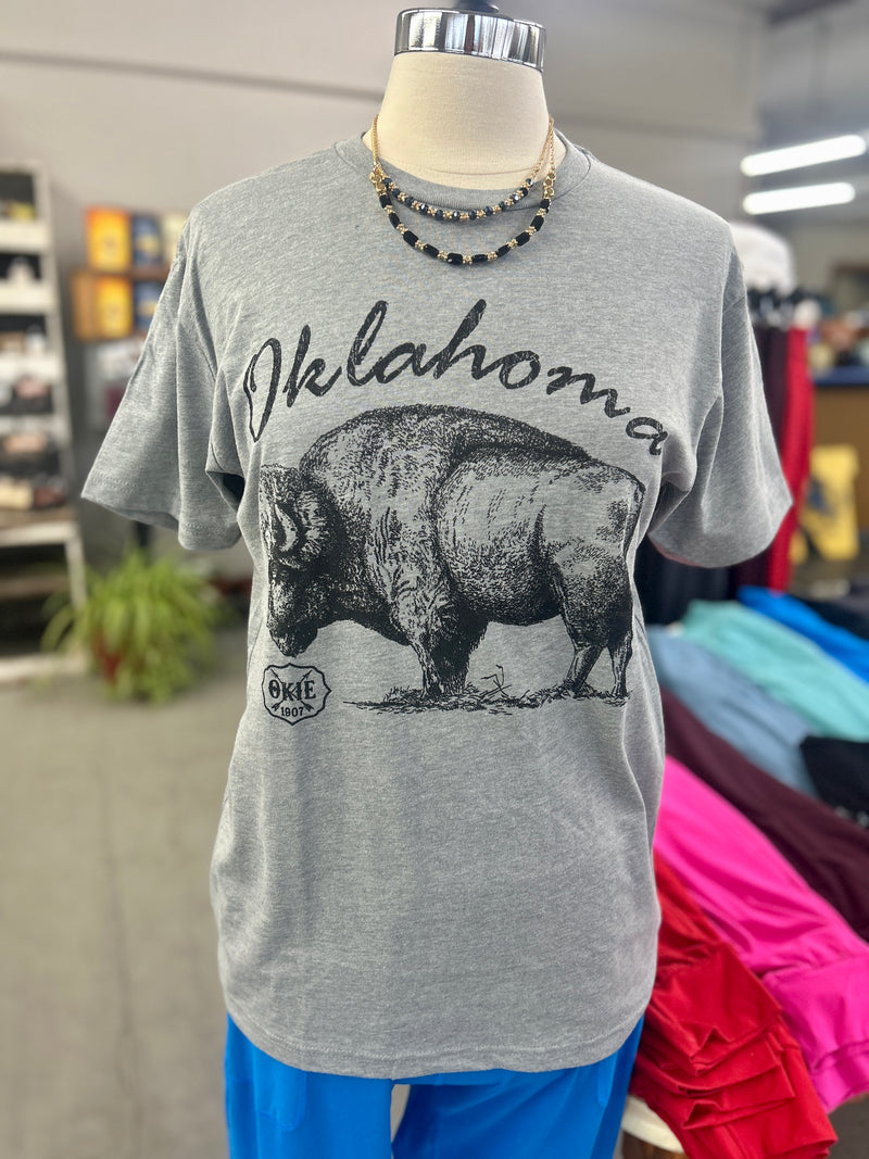 Oklahoma Buffalo Tee Heather Grey Crew Neck