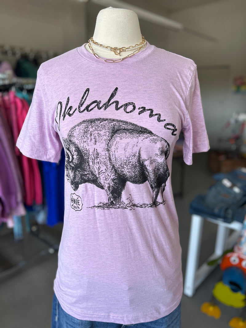 Oklahoma Buffalo Tee Heather Prism Lilac Crew Neck