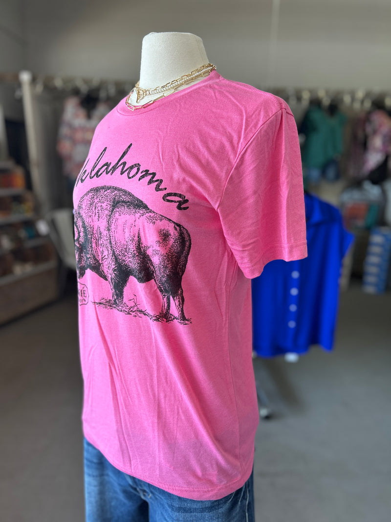 Oklahoma Buffalo Tee Heather Charity Pink Crew Neck
