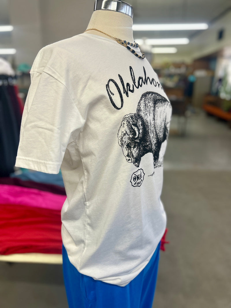 Oklahoma Buffalo Tee White Crew Neck