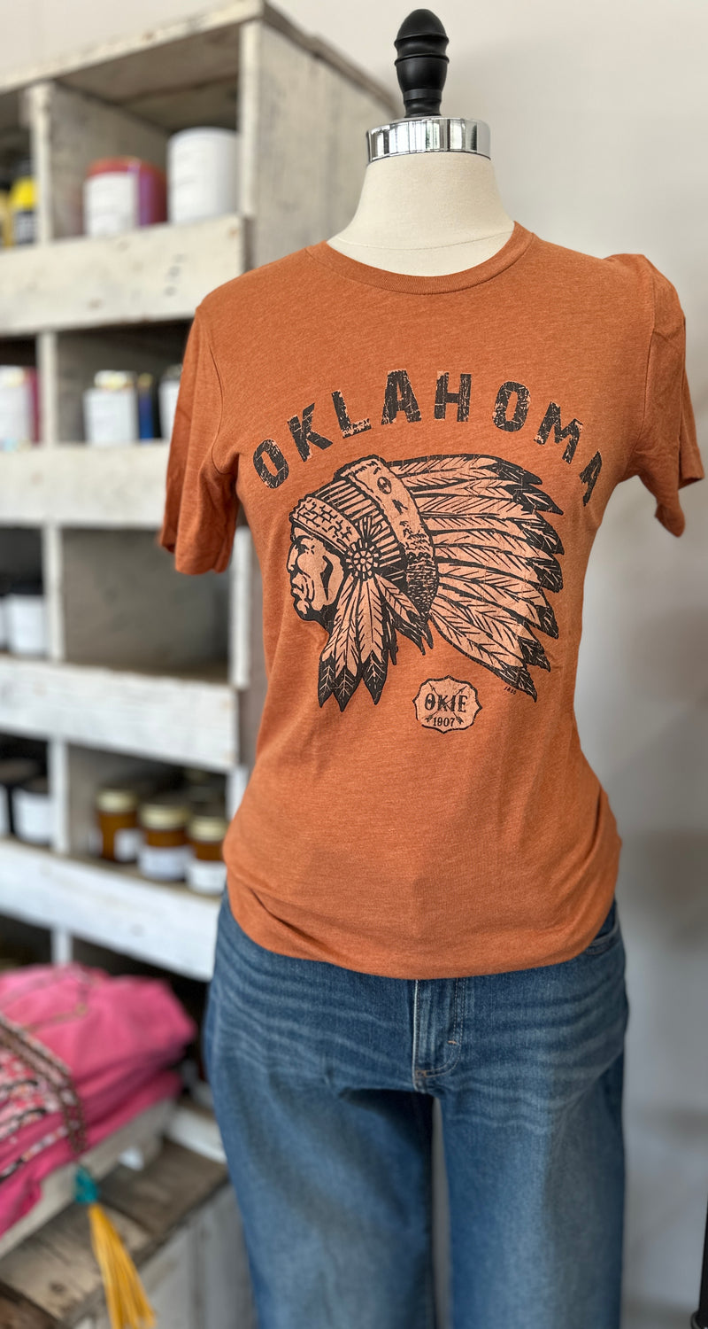 Oklahoma Indian Head Chief Tee l Burnt Orange Crew Neck