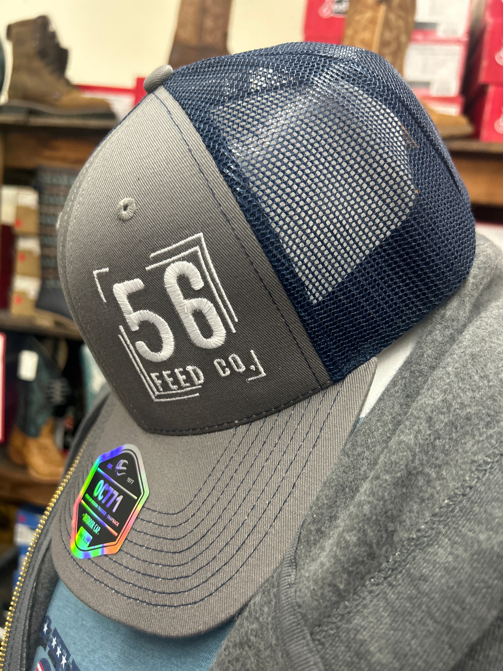 56 Feed Co | Outdoor Cap Charcoal/Navy with White Logo Adjustable Snapback Trucker Cap [OC771]