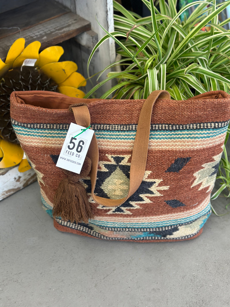 Panache Apparel | Aztec Tote [Rust, Green, Cream]