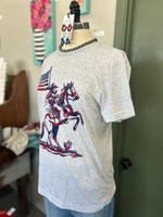 Texas True Threads | Patriotic Cowboy White Fleck Crew Neck Tee