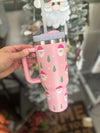 Tumbler | Pink Santa Print Stainless Steel Tumbler [40oz]