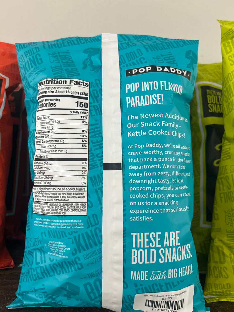 Pop Daddy Snacks | Salt and Vinegar Kettle Cooked Potato Chips 5.0 oz
